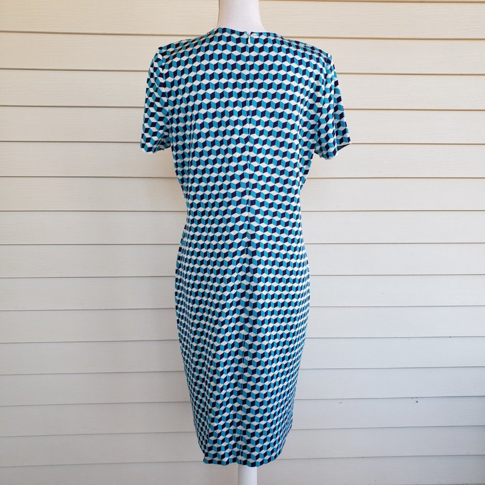 NWT St John Blue/White geomietric cube sweater dress - Picture 5 of 10
